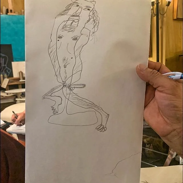 Love this. It's great to everyone's interpretation of the same pose.  #mensnakeddrawing NYC Jan2020 At MND, artists take turns posing for the group so we get to draw 8 different male models in every session #figuredrawing #naturist We're not judgment