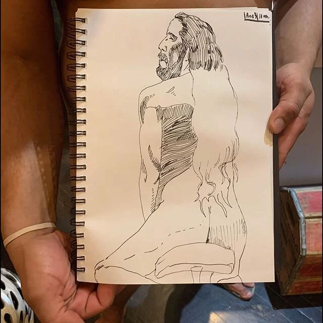 This member has been coming regularly to our drawing sessions. His work has improved a lot over the years!  #mensnakeddrawing NYC Jan2020 &lt;&lt;At MND, artists take turns posing for the group so we get to draw 8 different male models in every sessi