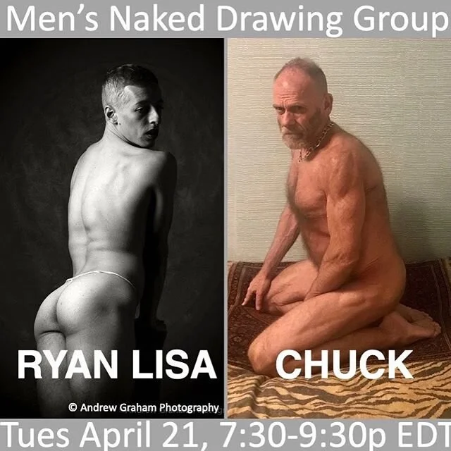 TUES APRIL 21, 7:30-9:30 EST (NYC) Men's Naked Drawing featuring RYAN LISA @ryan__lisa and CHUCK @chuckhettinger . We don't believe in clothes so they won't be wearing any either.

Tickets via Eventbrite. SEE link in bio.

#mensnakeddrawing #naturist