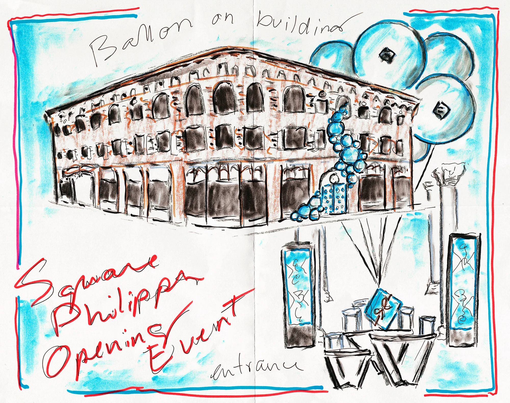 Concept sketch of the activation for the Grand Opening of Maison Birks flagship store in Downtown Montreal.