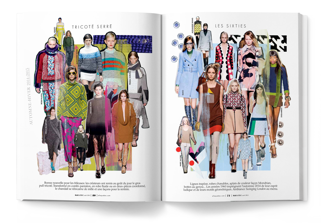 ELLE Québec Magazine; Fashion collage illustration and editorial design by Toronto/Montreal based creative directior / art director Guillaume Brière