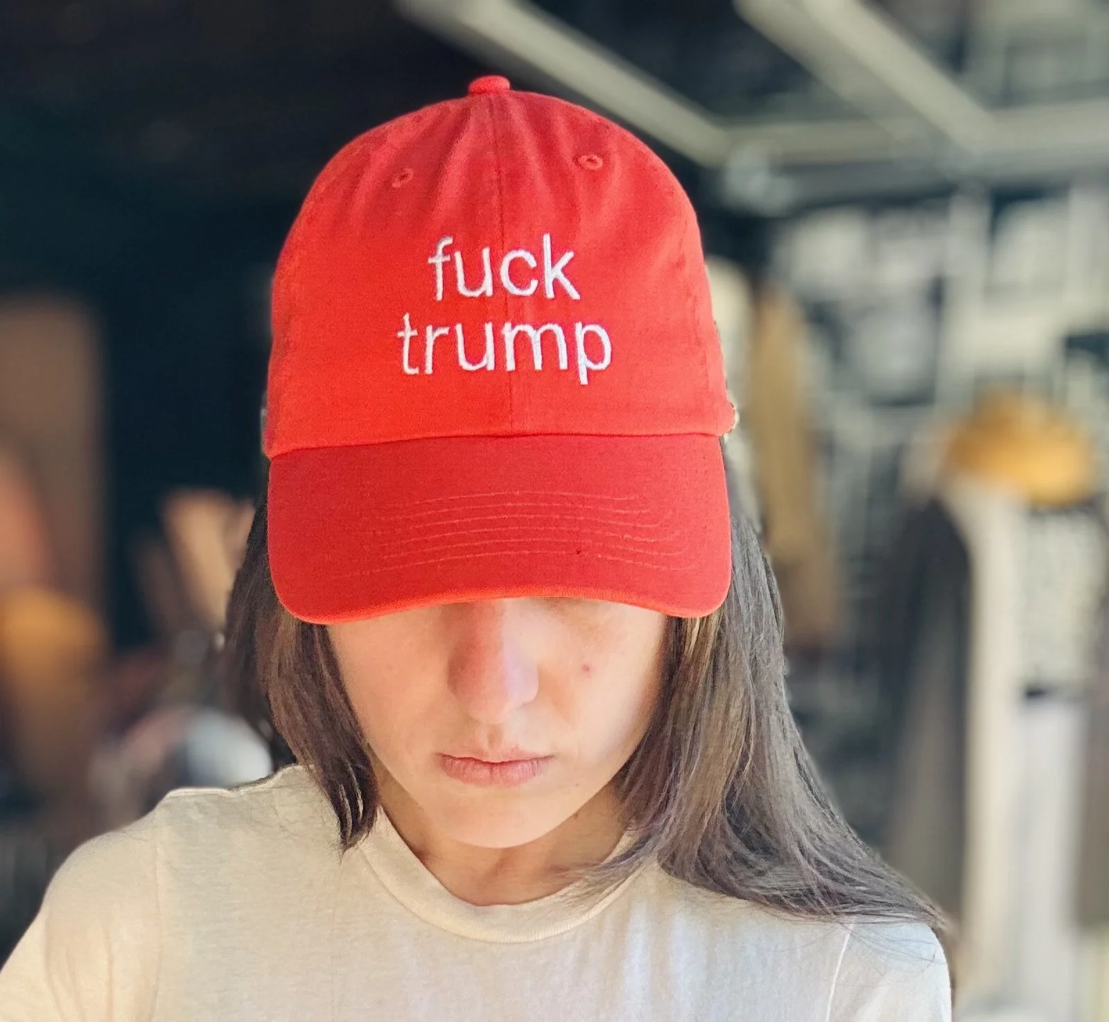 Fuck Trump Printed on Red Hat