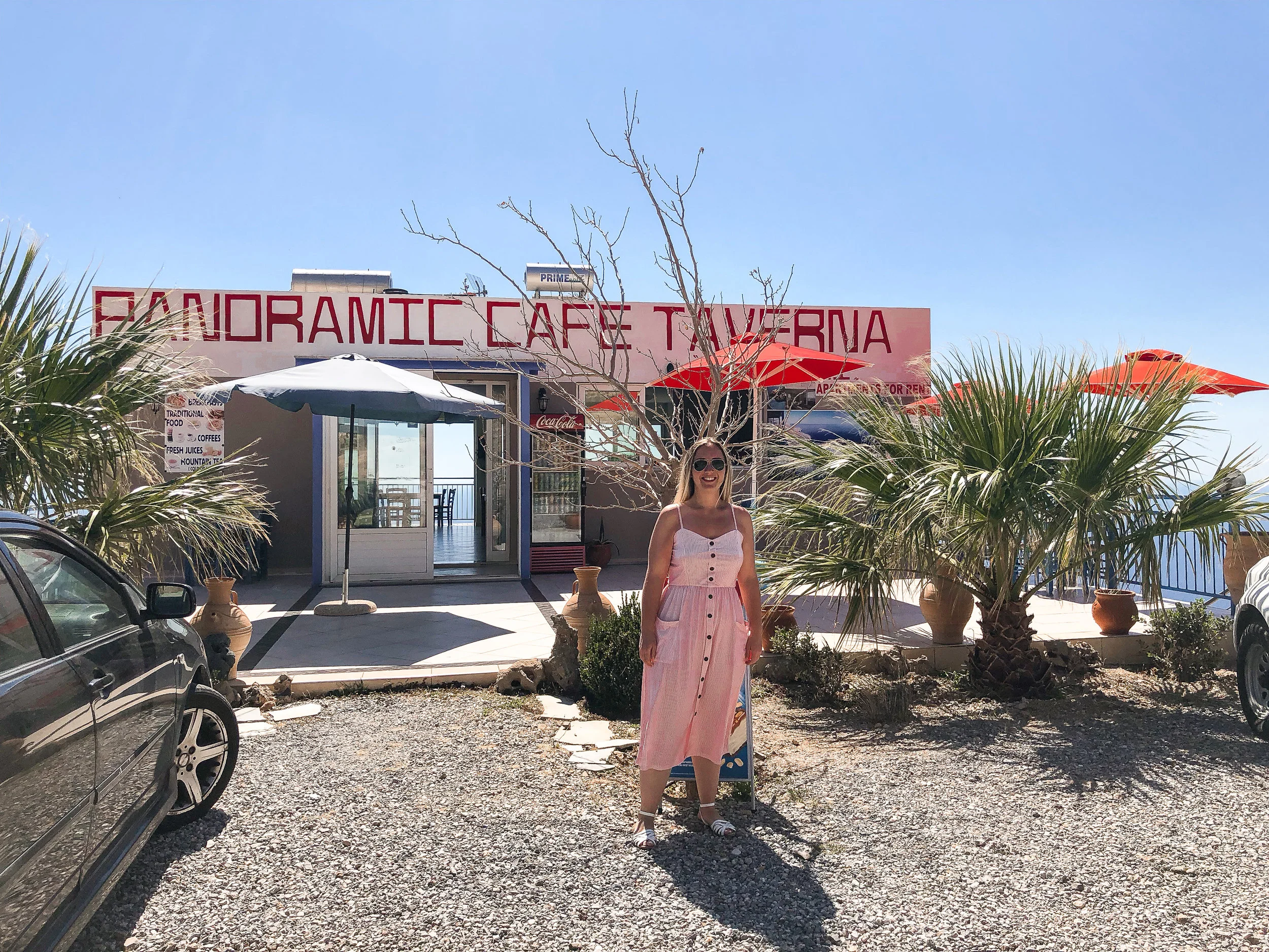 The front of Panoramic Cafe Taverna. The front looks innocent enough, but behind those doors is a wonderful surprise!