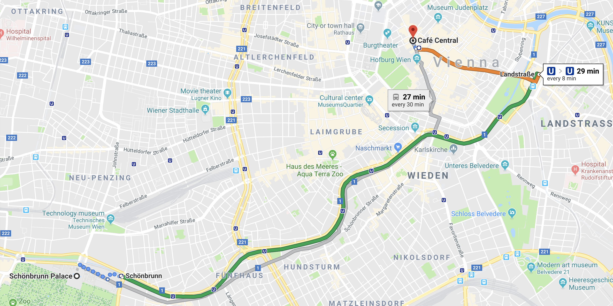 Schonbrunn to Cafe Centrale.png
