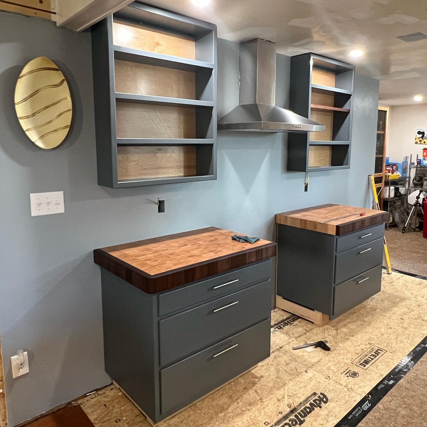 Cabinets installed yesterday. I also made the end grain butcher block countertops.