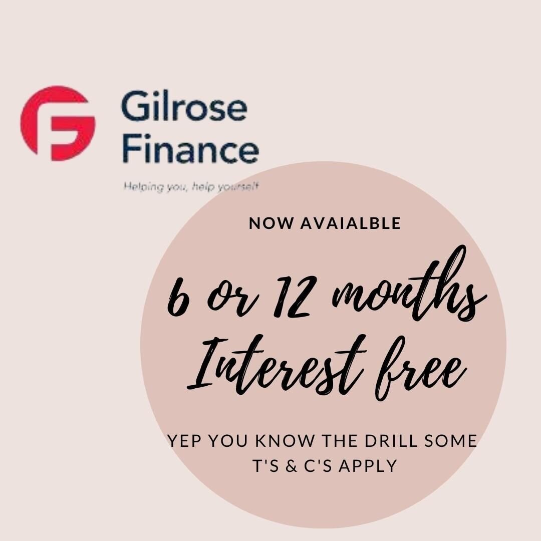 Do you have payment options?
Girl..... how many would you like?
But our most popular is our 6 or 12 months Interest free with our good frinds from Gilrose finance.
Easy as applications
Interest free
No stress and spread the load.
Want to pay it back 