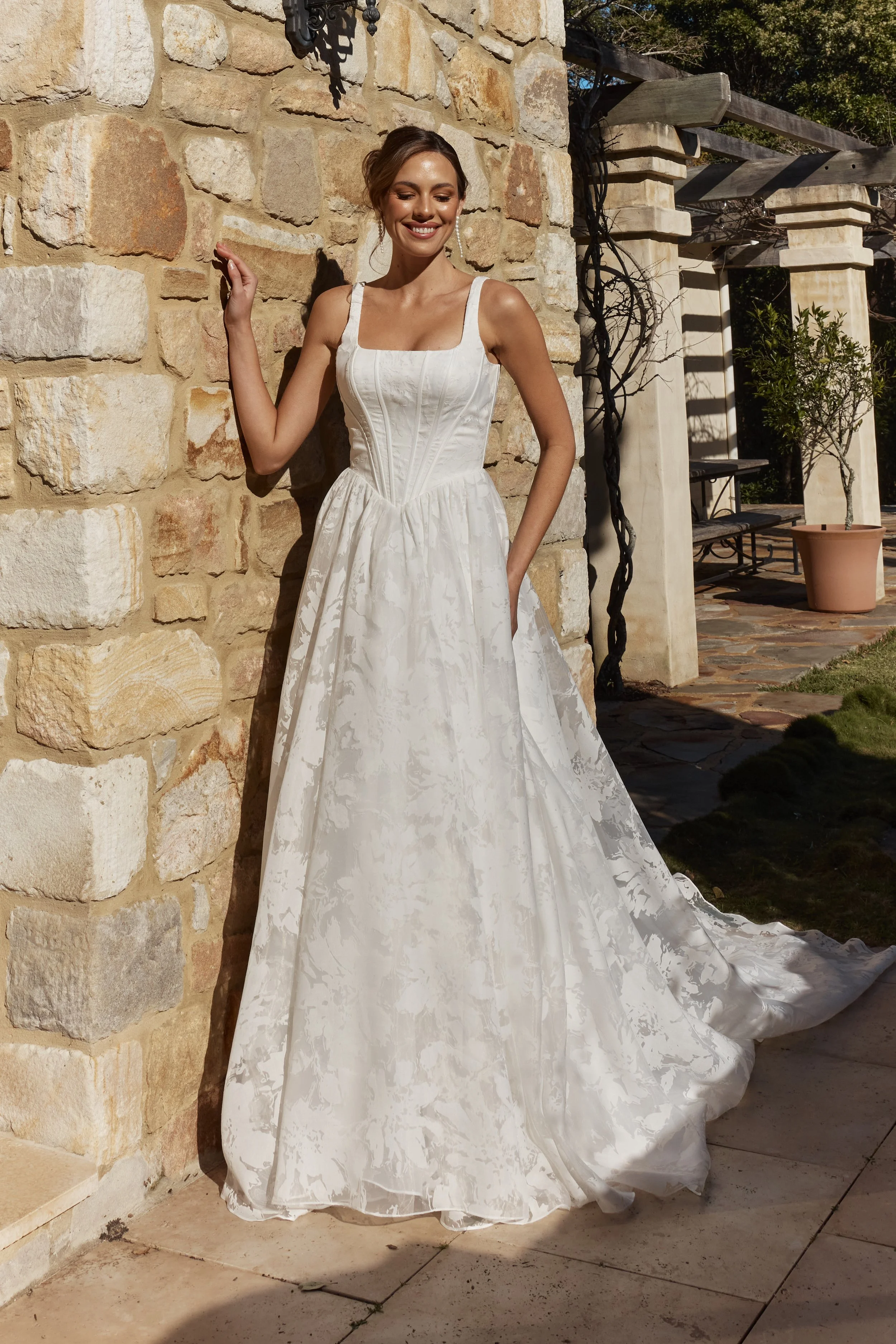 Bromeliad Bridal Gown | Embossed Organza A-Line Wedding Dress