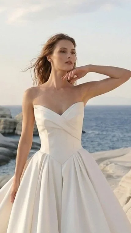 Cross over bodice and v font mikado skirt.