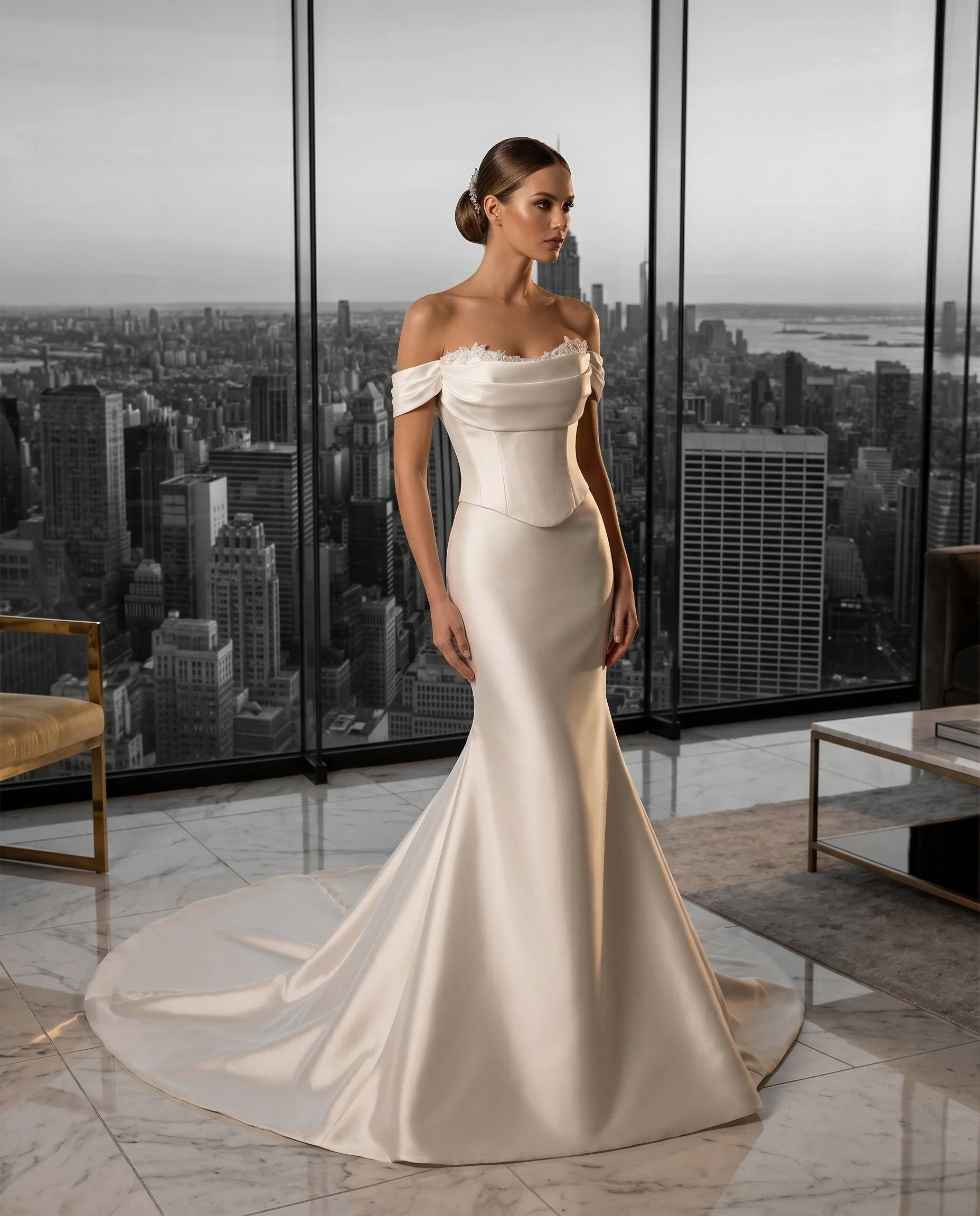 fit and flair bridal skirt with separate bridal top with arm drape