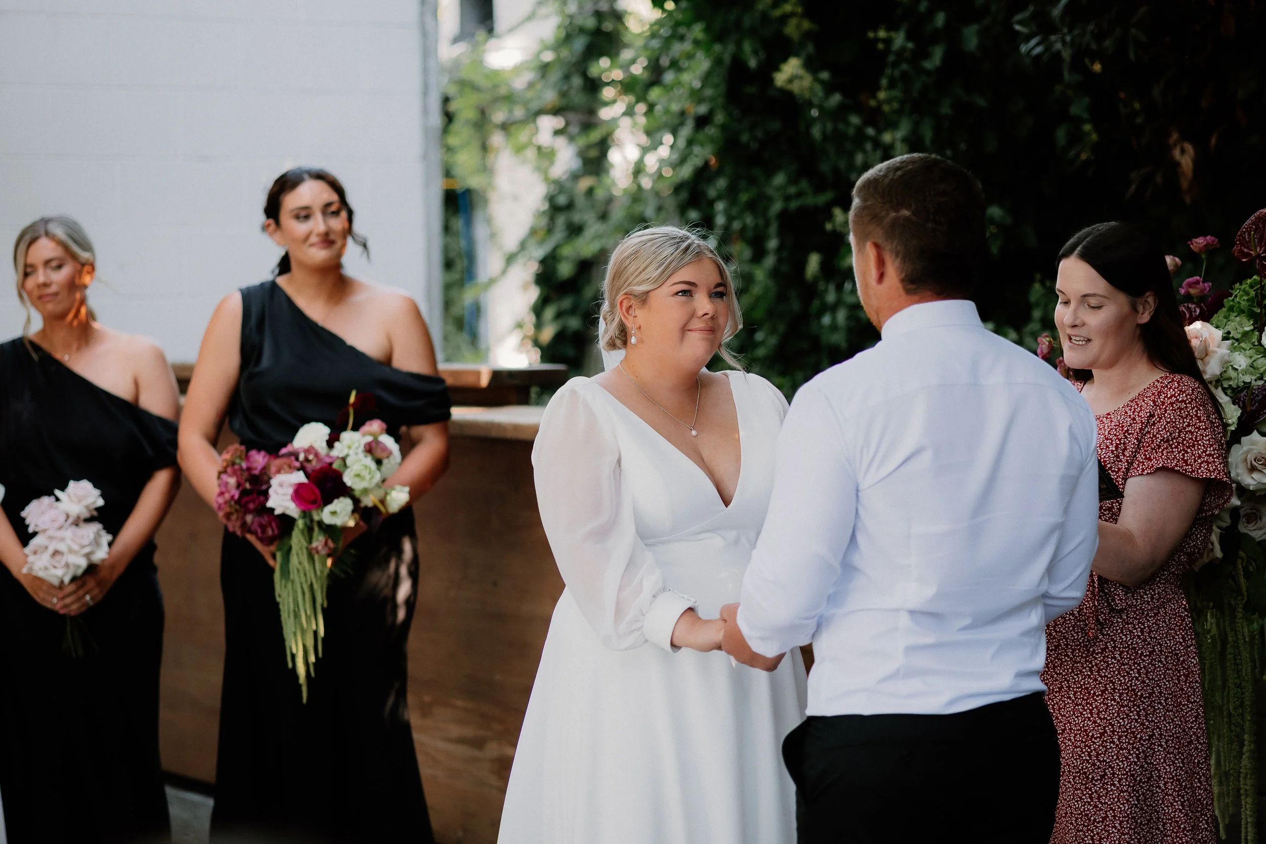 Closeup of bride and groom.