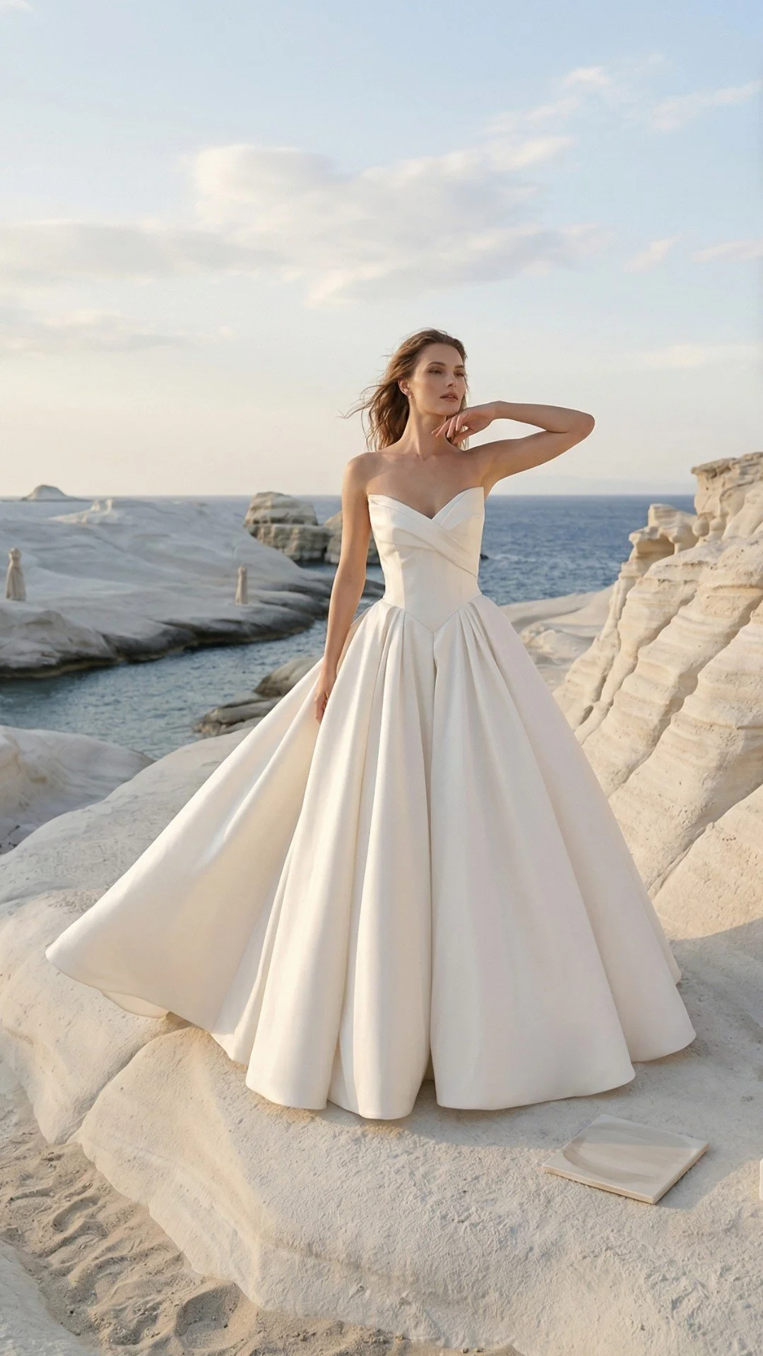 Cross over bodice and v font mikado skirt.