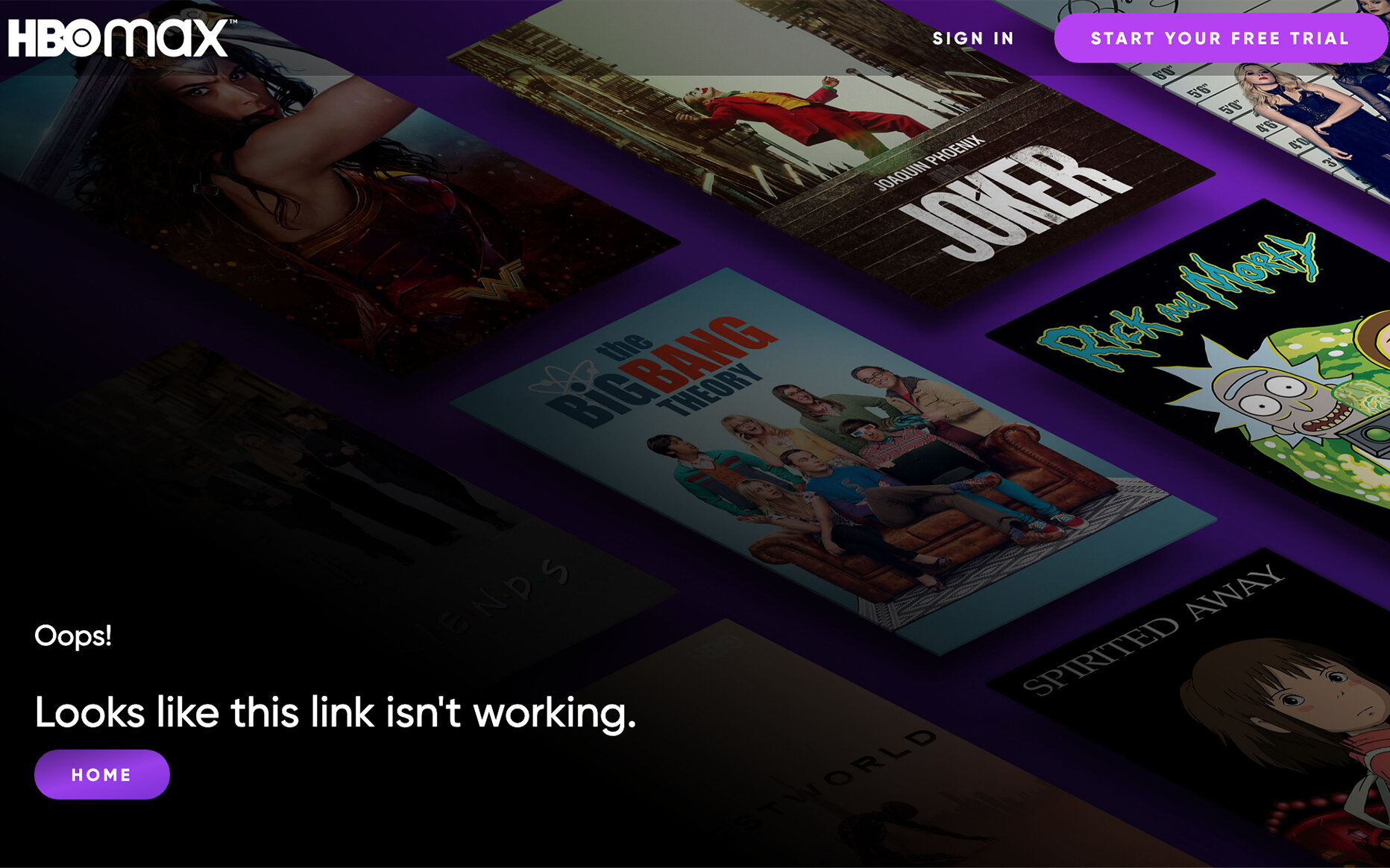 HBO Max Error Page