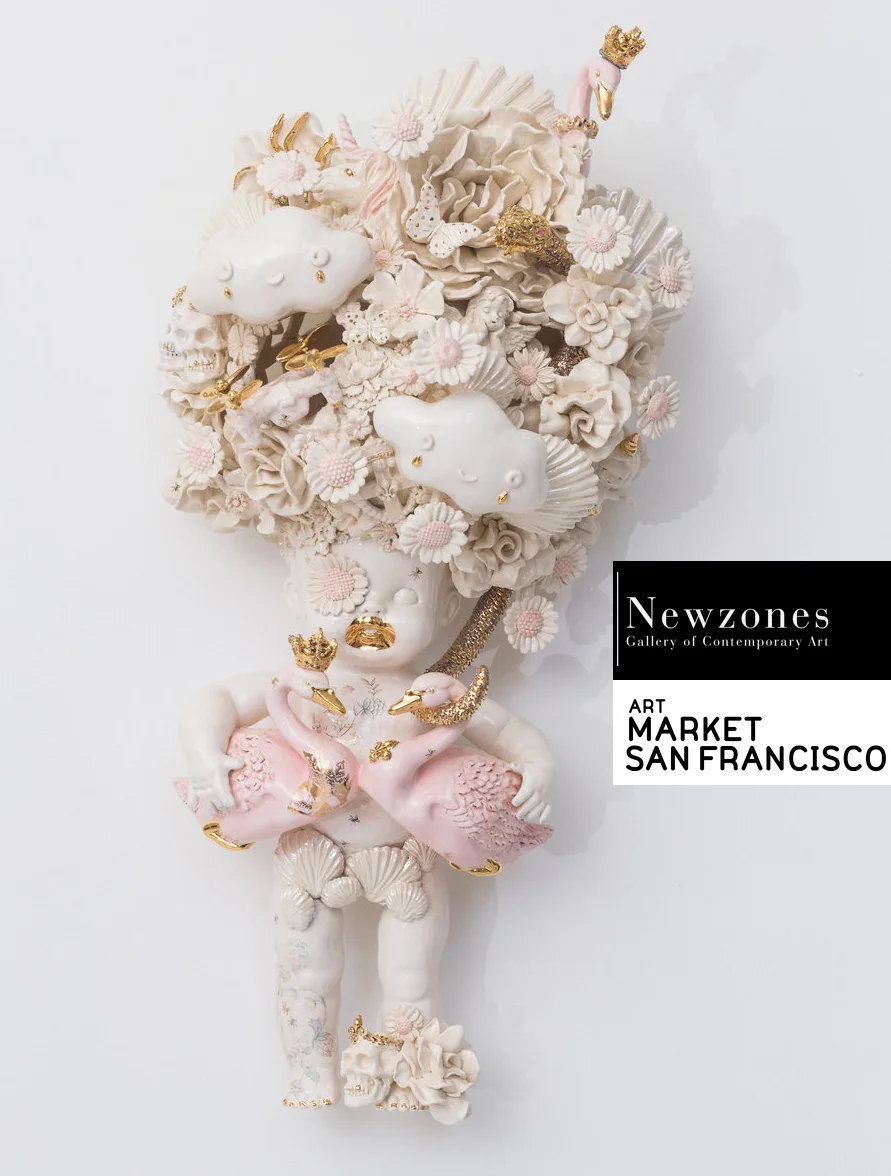Aphrodite Porcelain, Glaze, Decals, Gold and Mother Of Pearl Lustre 18 x 10 x 6 inches