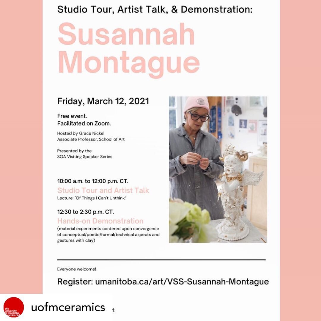 Posted @withregram &bull; @uofmceramics ATTENTION all Artists, School of Art Students, Manitoba Ceramicists and all ceramicists and art lovers! 

Ceramic Artist Susannah Montague will be doing a studio tour, artist talk and demonstration with the Sch