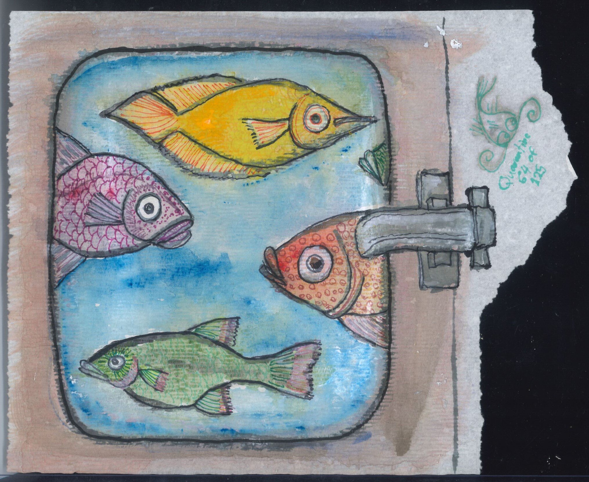 064 of 125 - In a Fish Bowl 2021 Watercolor, ink, and acrylic on hospital issued paper HKD500.jpg