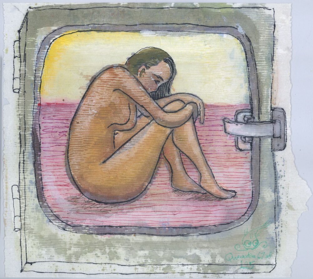 067 of 125 – Contemplation in a Box 2021 Watercolor, ink, and acrylic on hospital issued paper HKD600.jpg