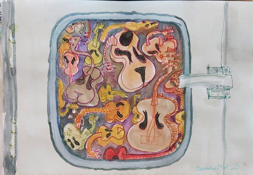 074 of 125 - Music in a Box 2021 Watercolor, ink, and acrylic on hospital issued paper HKD700.jpg