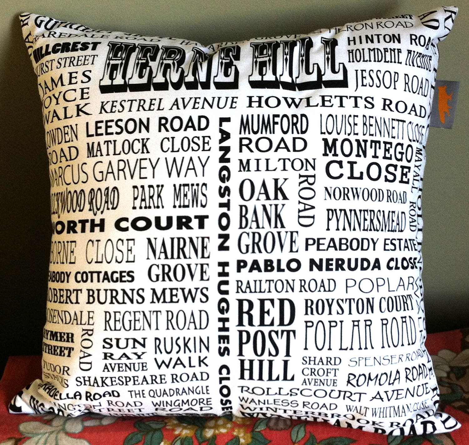Roads of London SE24 . Using the bottom half of One of Fiona's map tea towels Design No. 24.