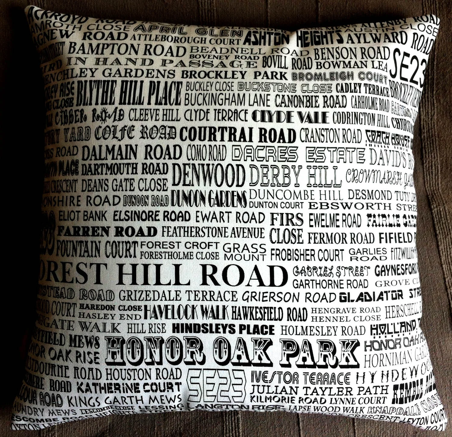 Roads of London SE23 . Using the top of One of Fiona's map tea towels Design No. 23.