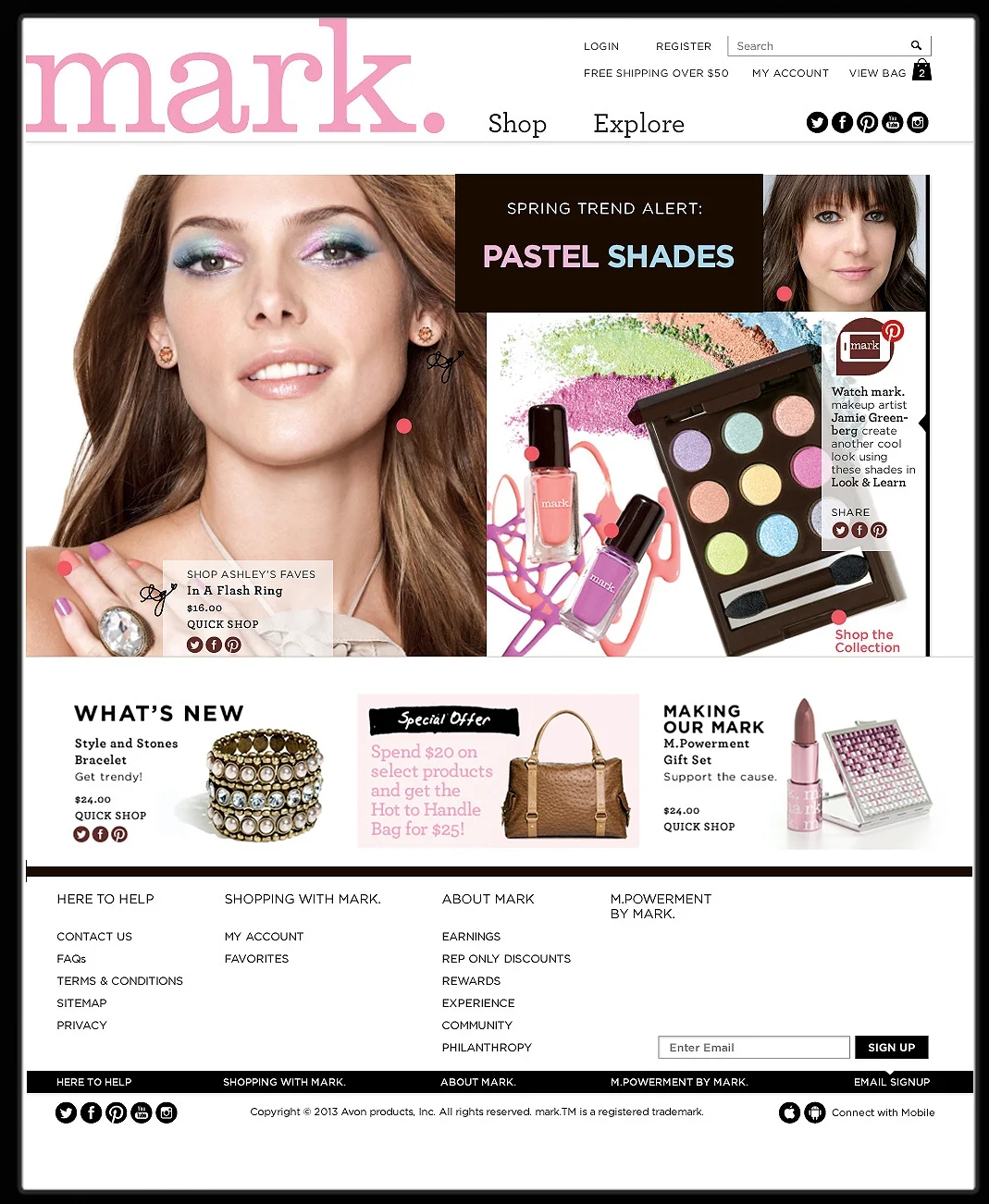 The SHOP landing page had many ways to interact with the main mage. From one photo, you could click to a “how to” video, share, shop, get recommendations from our celebrity makeup artist, etc.