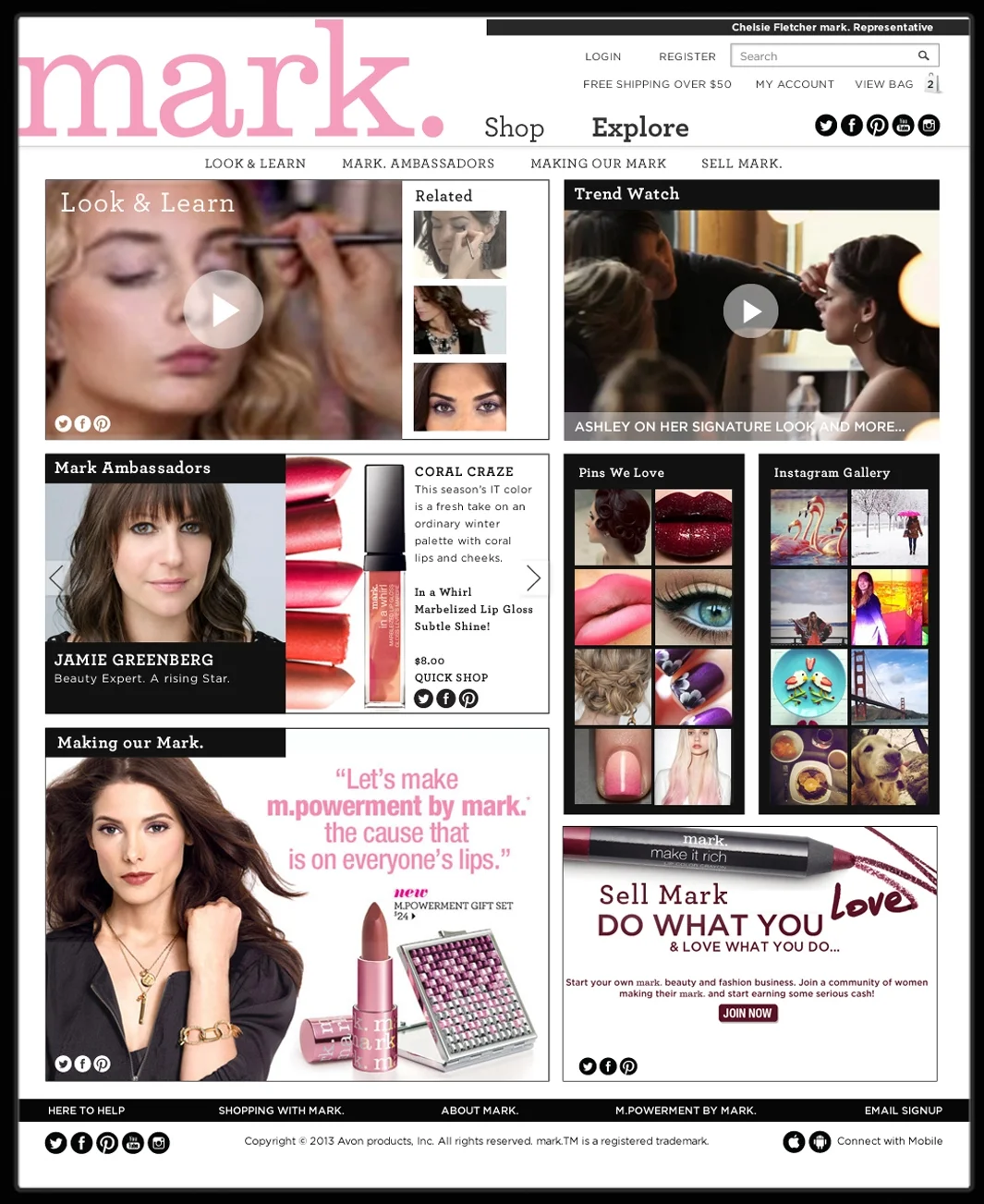 The EXPLORE landing page was the hub of the Mark world, where new content like interviews, “how to” and BTS videos, info about our M.powerment foundation, Pinterest and Instagram feeds, trend stories  and more was constantly updated.