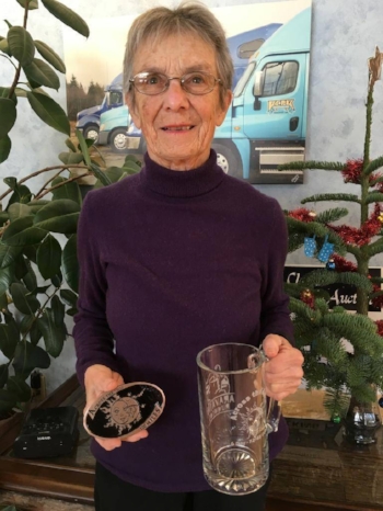 Barb with her 100 mile buckle. 