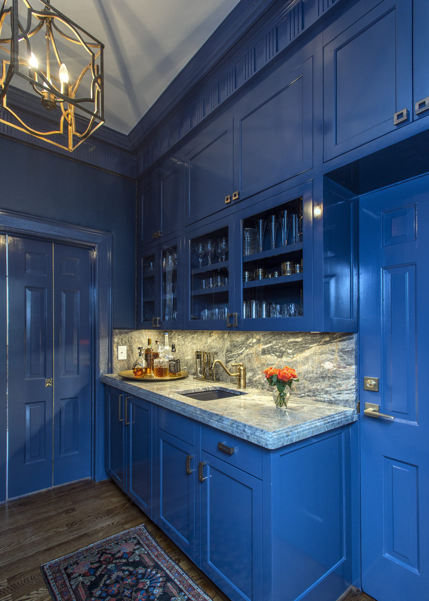 Blue butler's pantry cabinets