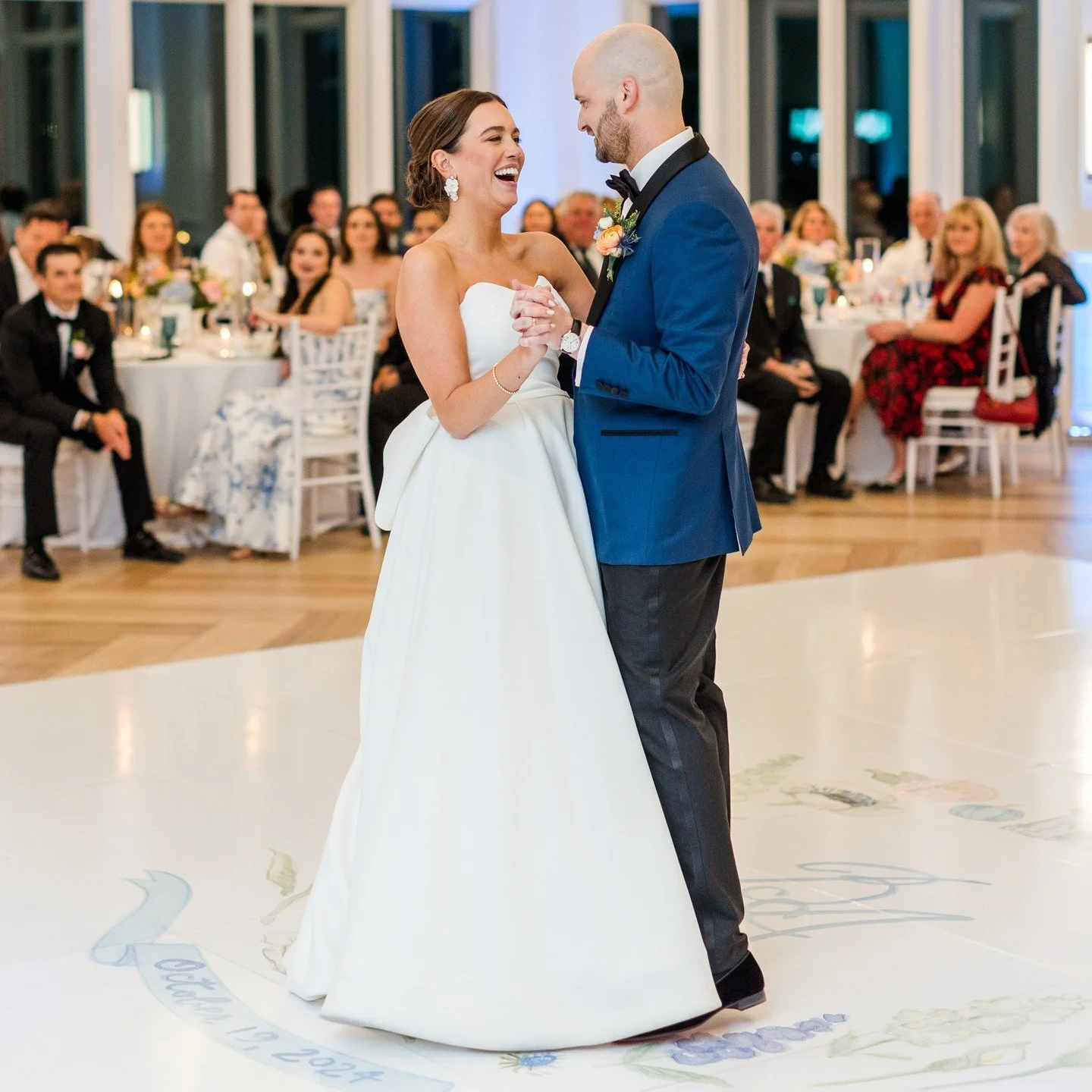 Happy first anniversary to B&amp;A...and special thanks to @thepinkpolkadotcapecod for connecting us! It was such a thrill to see the crest on the dance floor!

#watercolor #handpainted #customcrest #custommap #weddingmap #envelopeliner #petportrait 