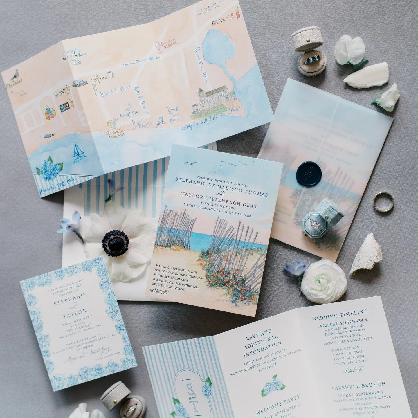 Stephanie and Taylor's lovely wedding invitation embodies the classic beauty of the Cape...thank you @prettyinprintct for incorporating my map illustrations and floral designs in this stunning suite!
.
.
Venue: @wychmereevents
Coordinator: @capesully