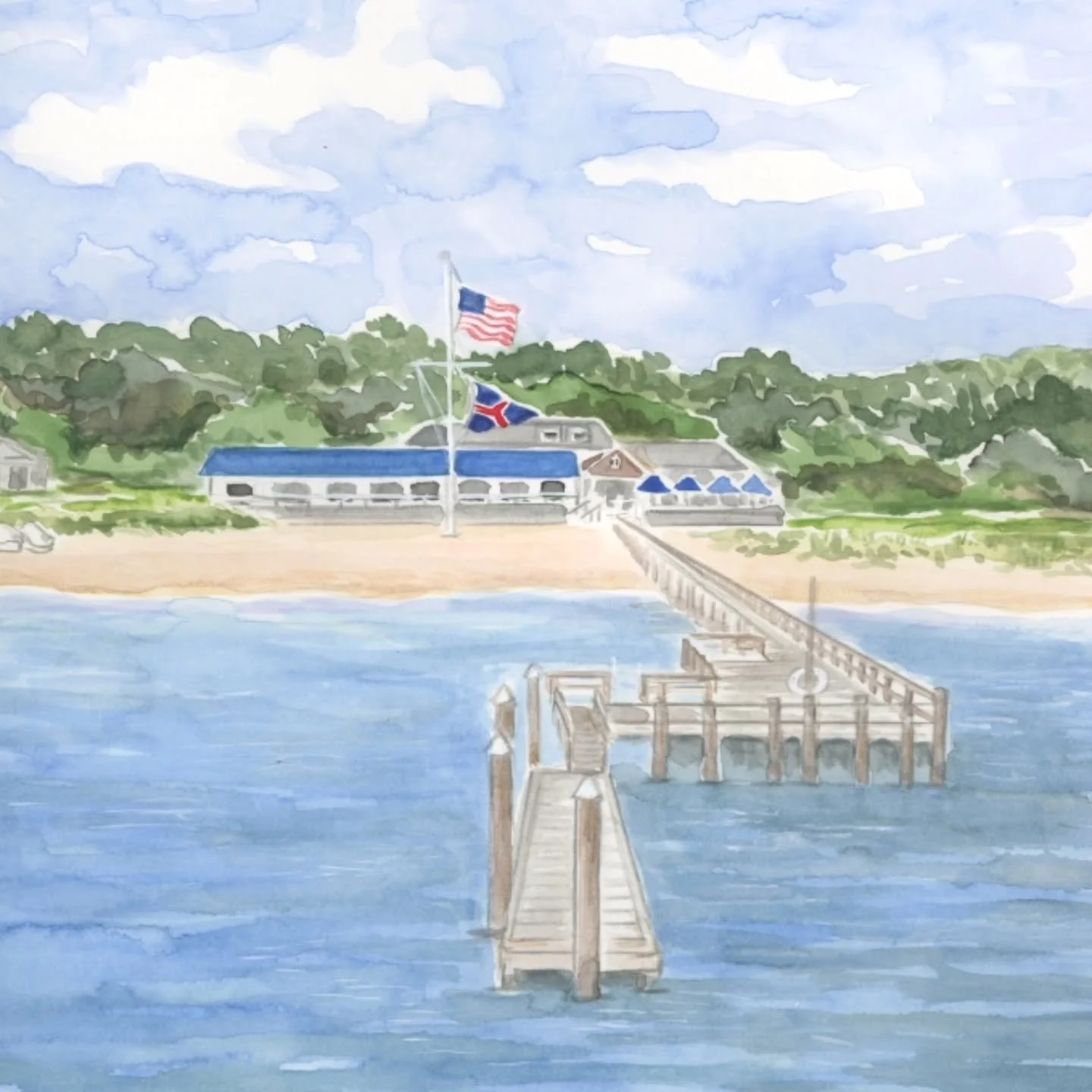 ✨️A beautiful day for Molly &amp; Colin's wedding reception at the Devon Yacht Club in Amagansett...@lewesletteringco incorporated this watercolor artwork for their lovely wedding invitation envelope liner✨️💌✨️
.
.
#watercolor #handpainted #venuepai