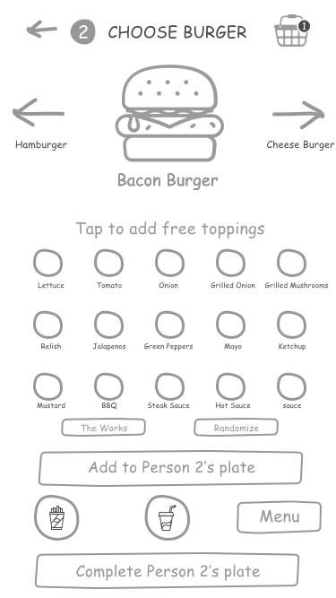 After some user feedbacks, Ryan created to a clickable low-fi prototype, but we still didn't make the order faster because our initial thought was a linear ordering process on mobile app. 
