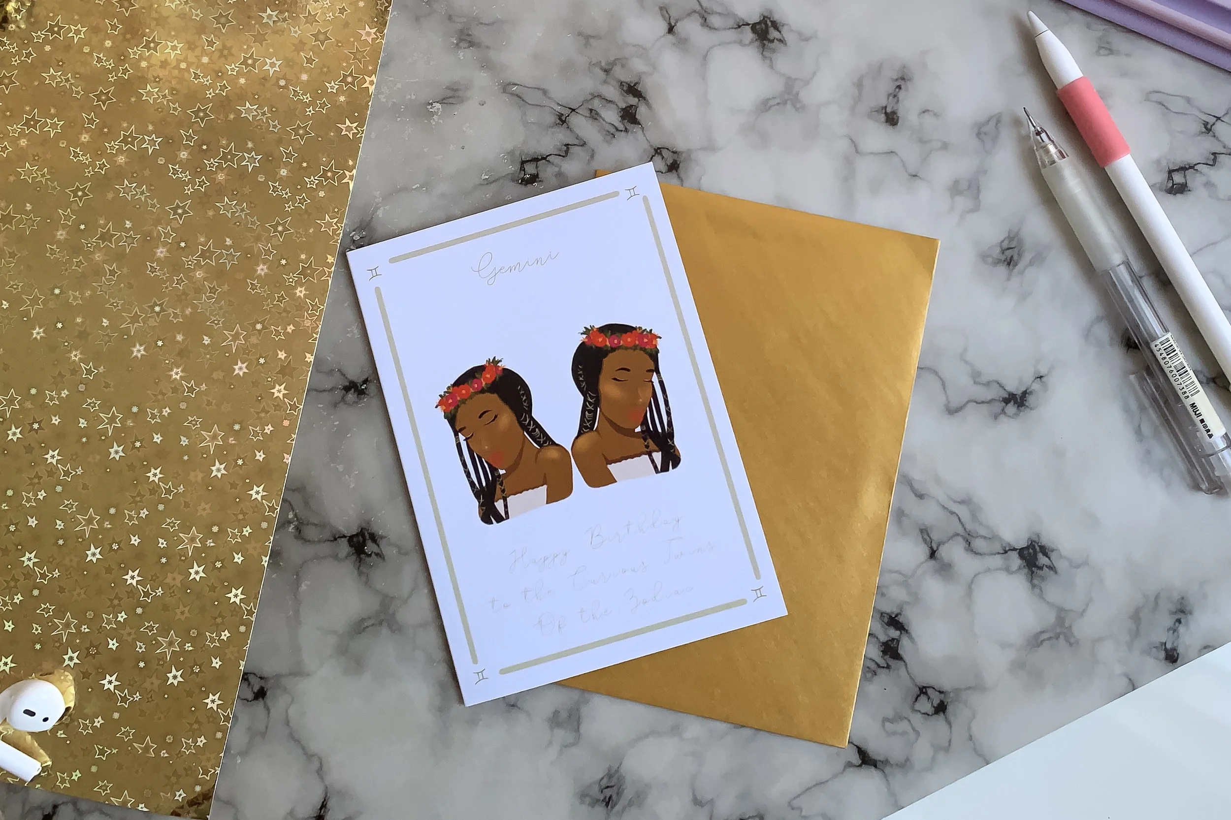 Gemini zodiac birthday Card wide