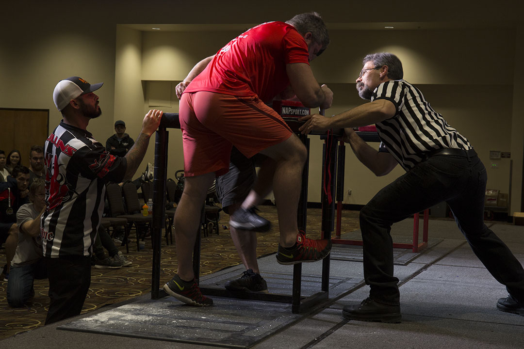 Will Dinwiddie competes at the 2017 US Armwrestling Open, held at Chinook Winds Casino Resort in Lincoln City, Oregon.