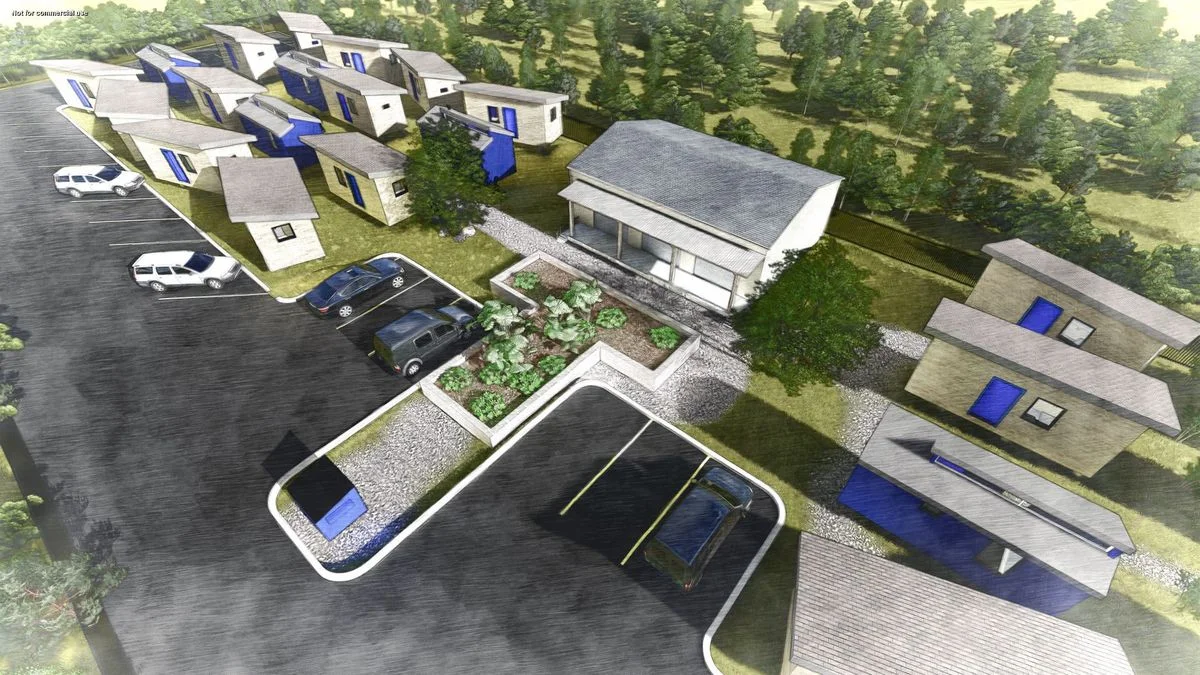 MSU School of Architecture: A conceptual rendering for a potential village of tiny homes to serve homeless Bozeman residents. The effort supporters are currently fundraising and looking for a site for the project.