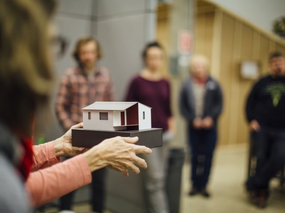Montana State University architecture students present full scale prototype shelters as part of their research on homelessness in Bozeman, Mont., on Thursday, Nov, 17, 2016, in preparation for an open house event on Tuesday, Nov. 29, 2016, to showcase to the community and receive feedback on their project. MSU Photo by Adrian Sanchez-Gonzalez
