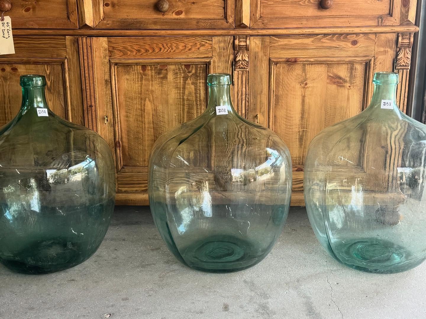 Love these large antique demijohns!!! About 50L. 24&rdquo; tall. Come grab yours this weekend.