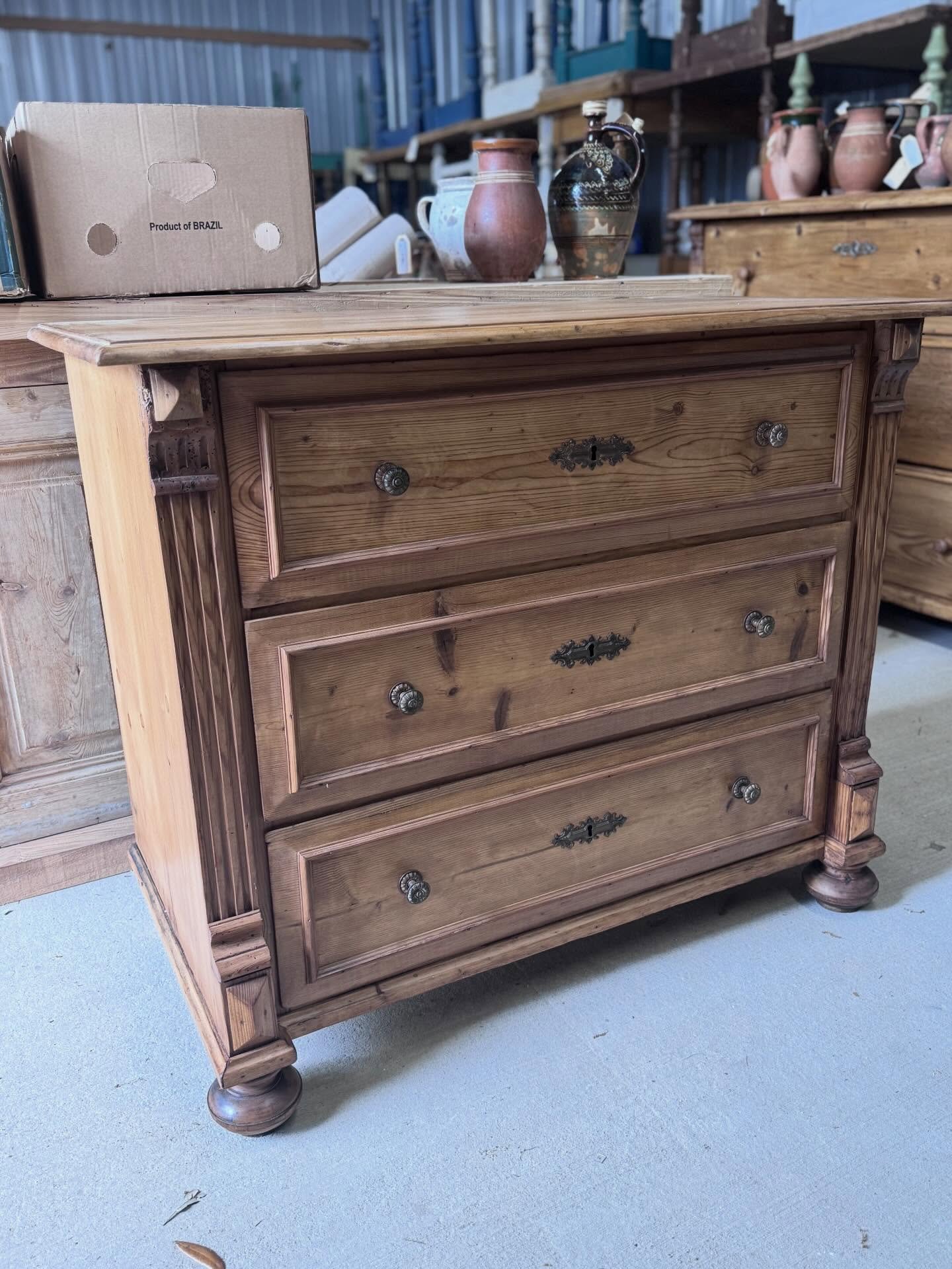 ✨Highlighting✨ one of our favorite pieces off the latest container. Available to shop in-store only. 

European antique pine chest of drawers. Beautiful details and excellent condition. Circa 1890&rsquo;s. 42&rdquo; wide, 21.5&rdquo; deep and 34.5&rd