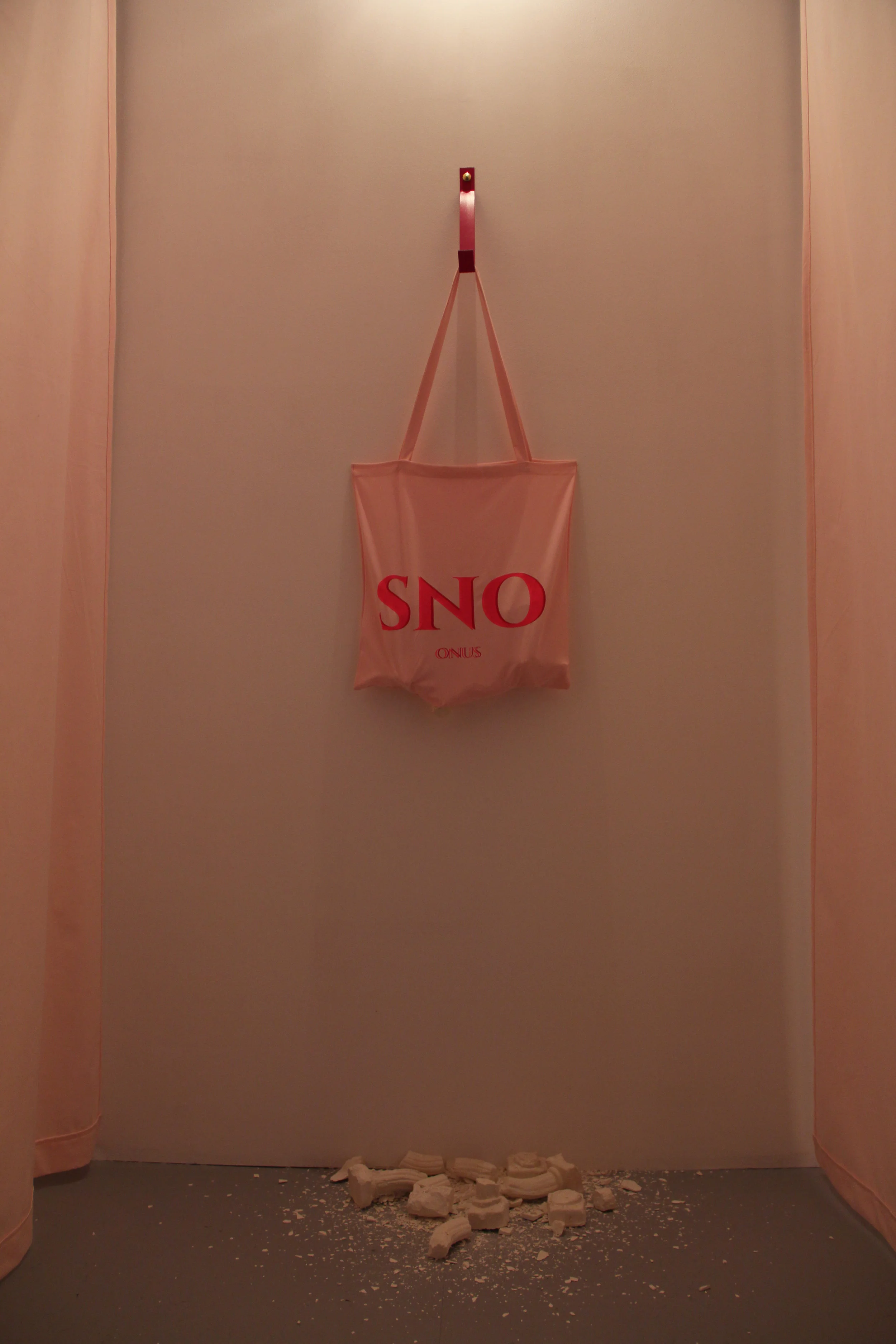 Pauline Gompertz, ONUS, Tote bag, colones doriques en plâtre, 2018