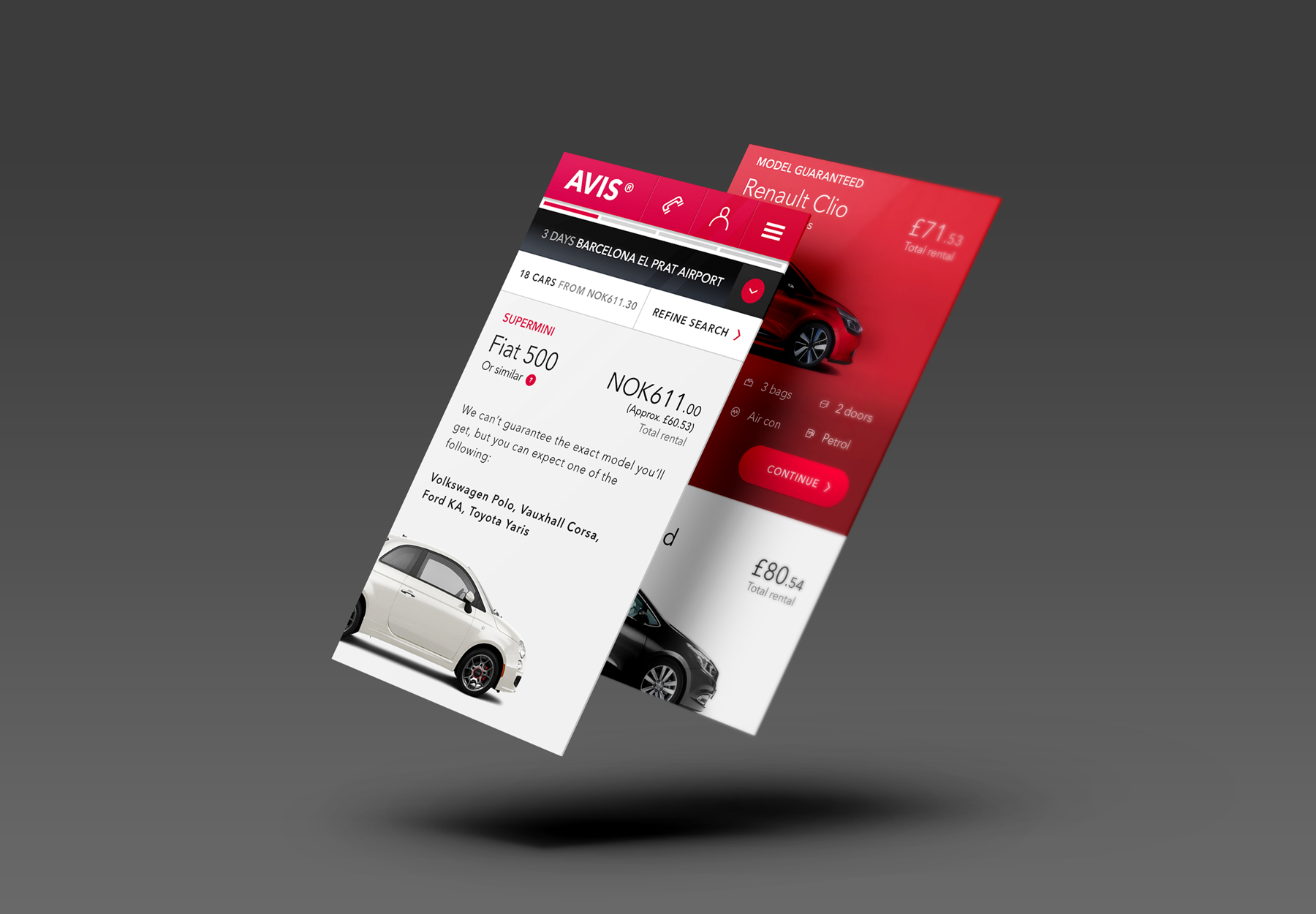 AVIS car hire transactional smartphone app