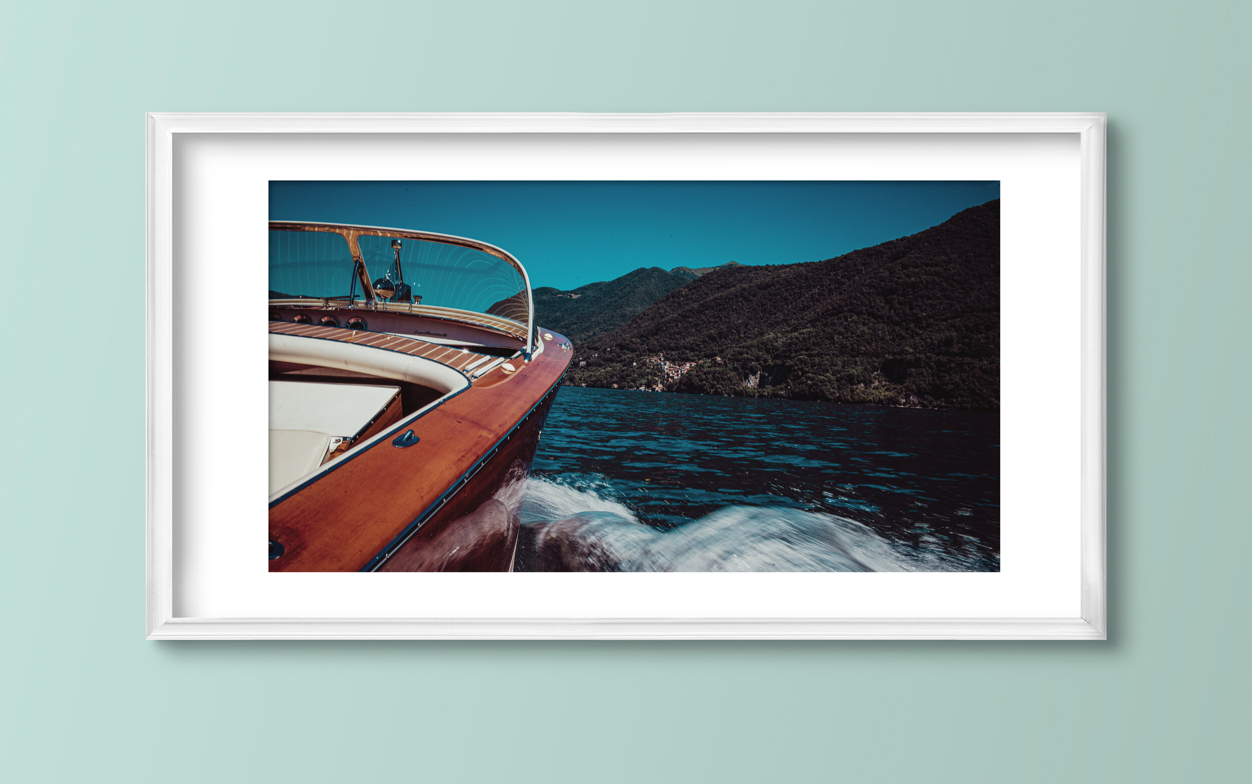 White frame, mounted.