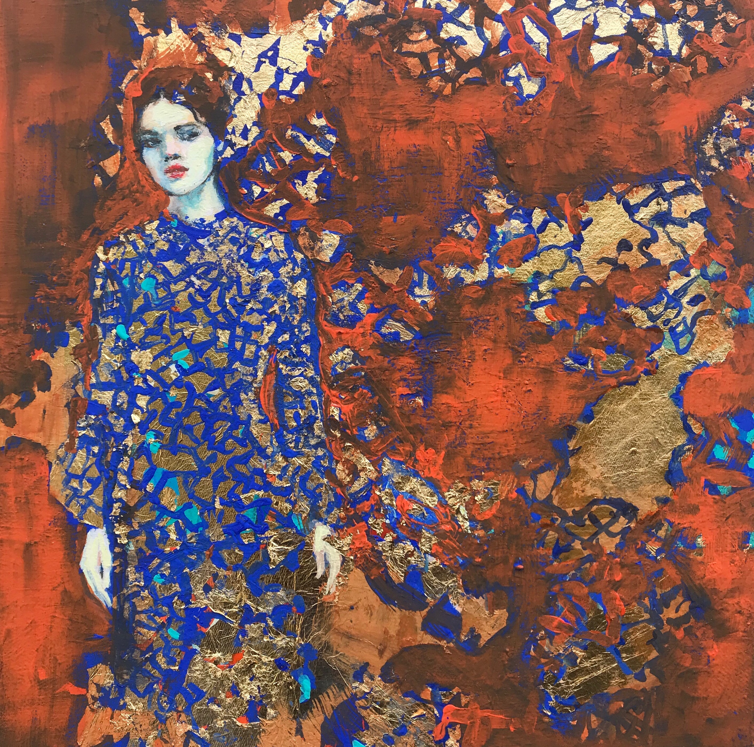 “Gaia” acrílico y láminas de oro 2019