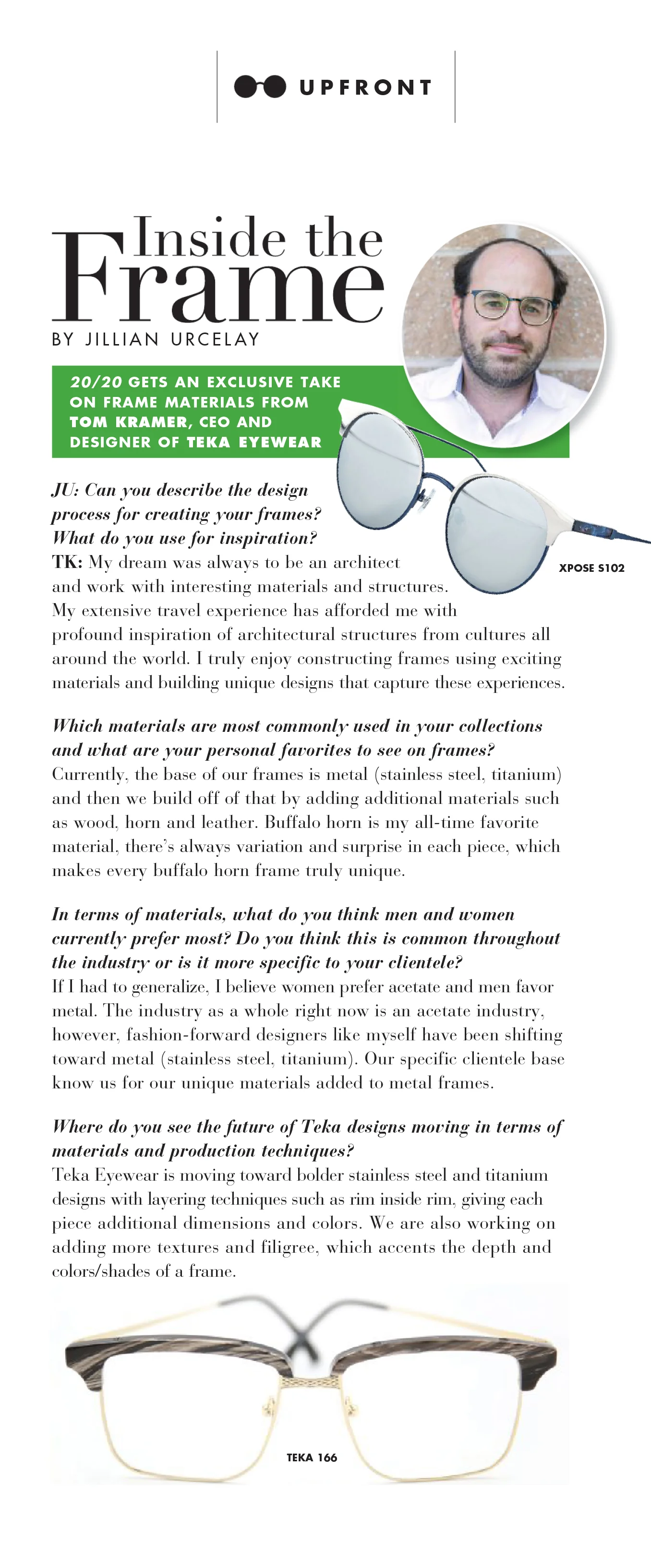 Teka Designer and CEO, Tom Kramer, interviewed for 20/20 Magazine