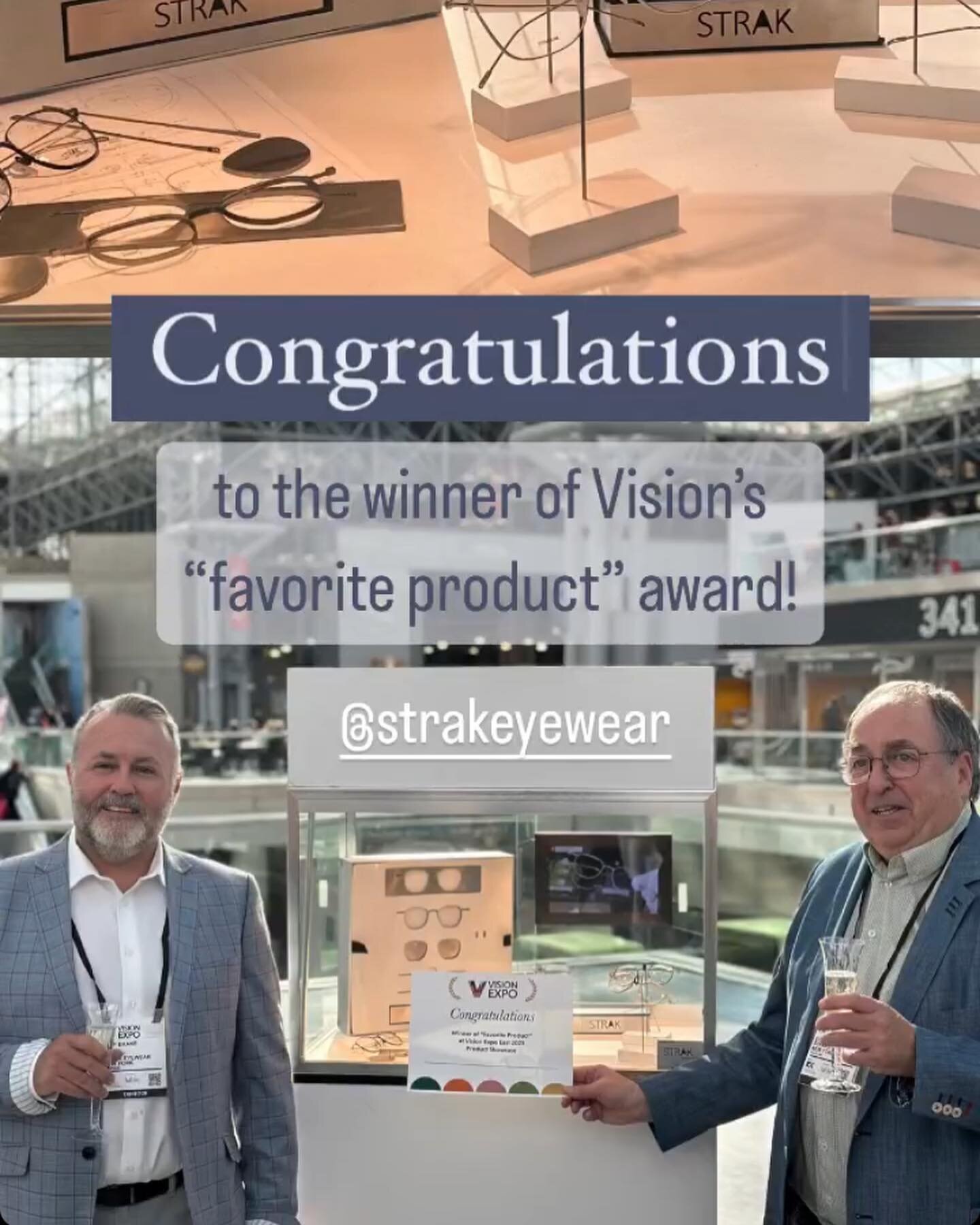 Thank you everyone who voted for Strak! Come see why the collection won both the People&rsquo;s Choice and Favorite Product 😉 and come visit our booth #U1803 tomorrow on the last day of Vision Expo East!