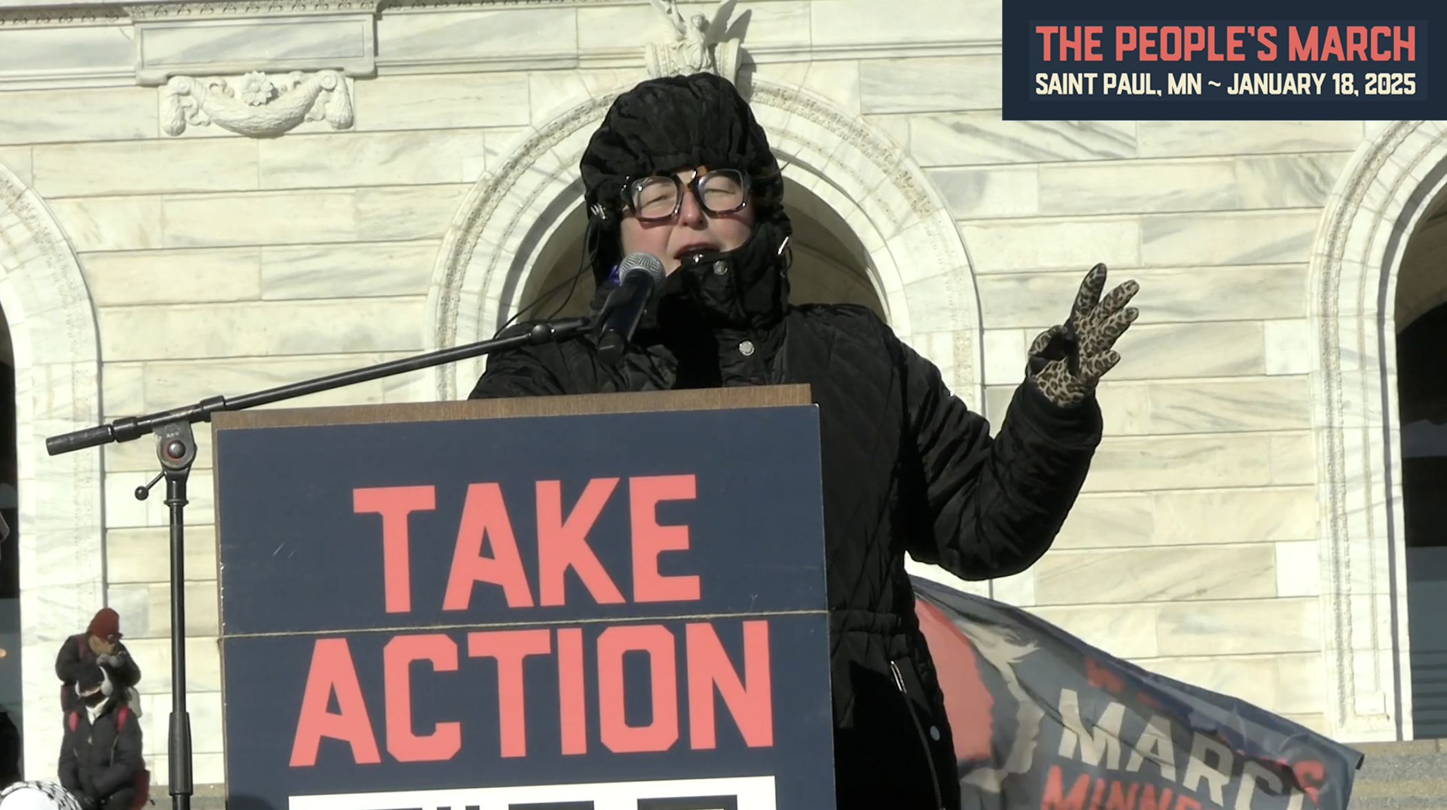 ACLU's Alicia Granse speaking at The People's March Jan 2025 in St Paul MN