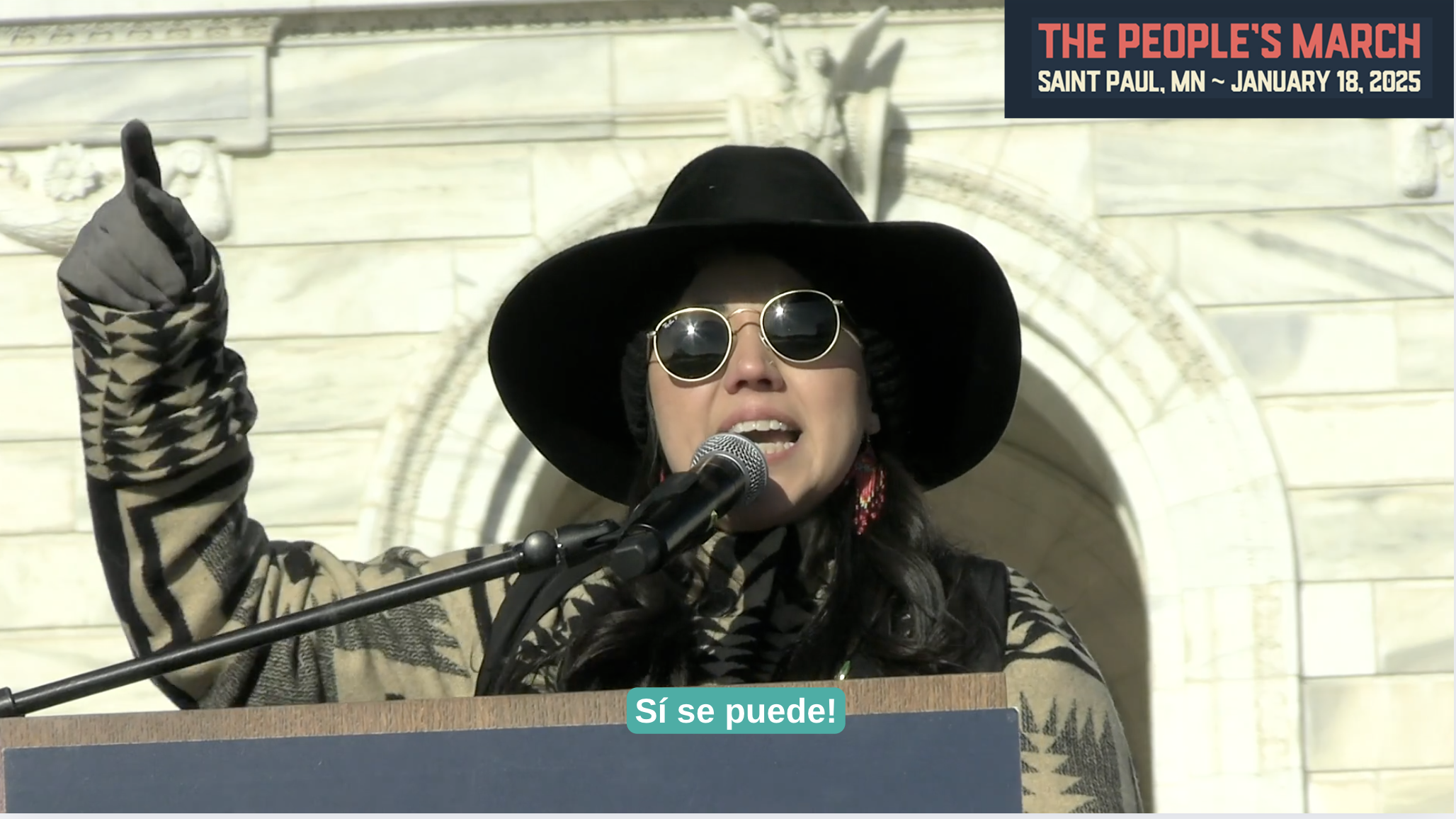 Gender Justice's Paola López Cortés speaking at The People's March Jan 2025 in St Paul MN
