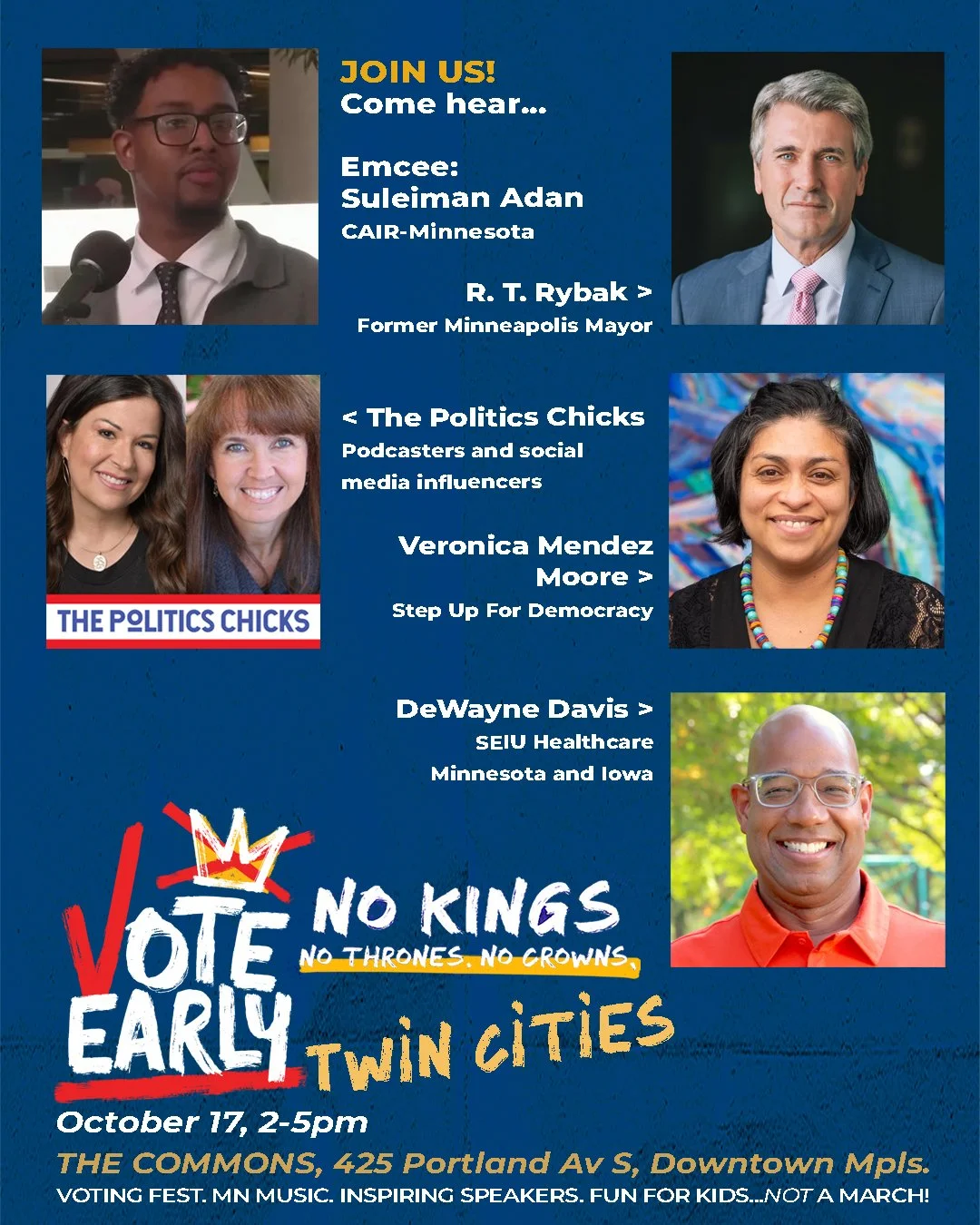 No Kings Vote Early TC Rally &amp; Fest: Speaker and Performer Announcement