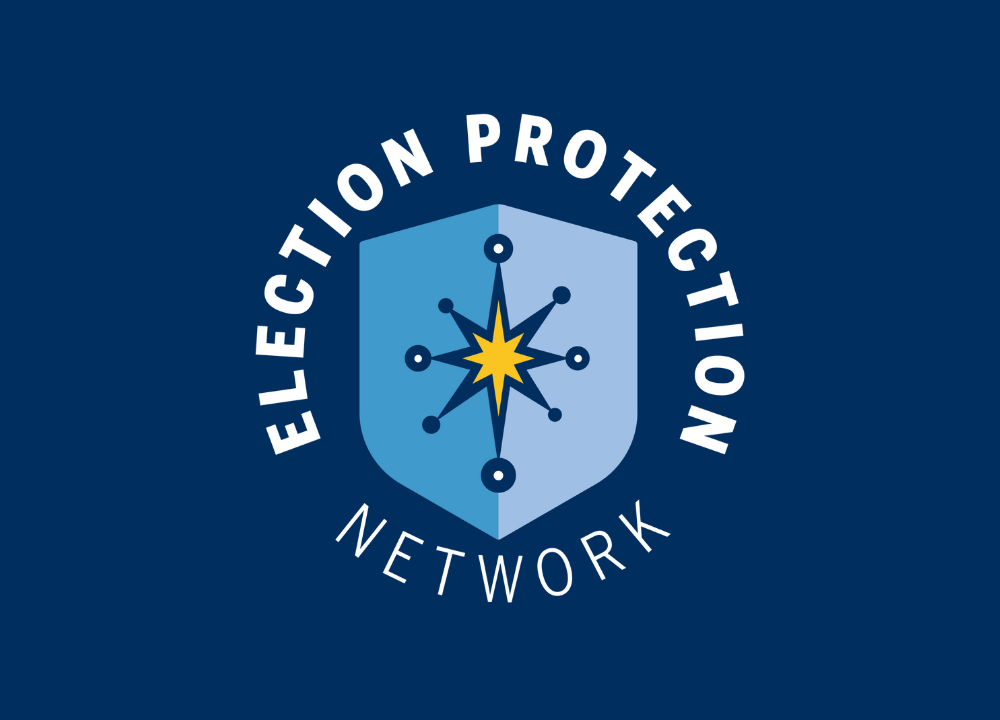 Logo with a shield and the text "Election Protection Network" over a navy blue background.