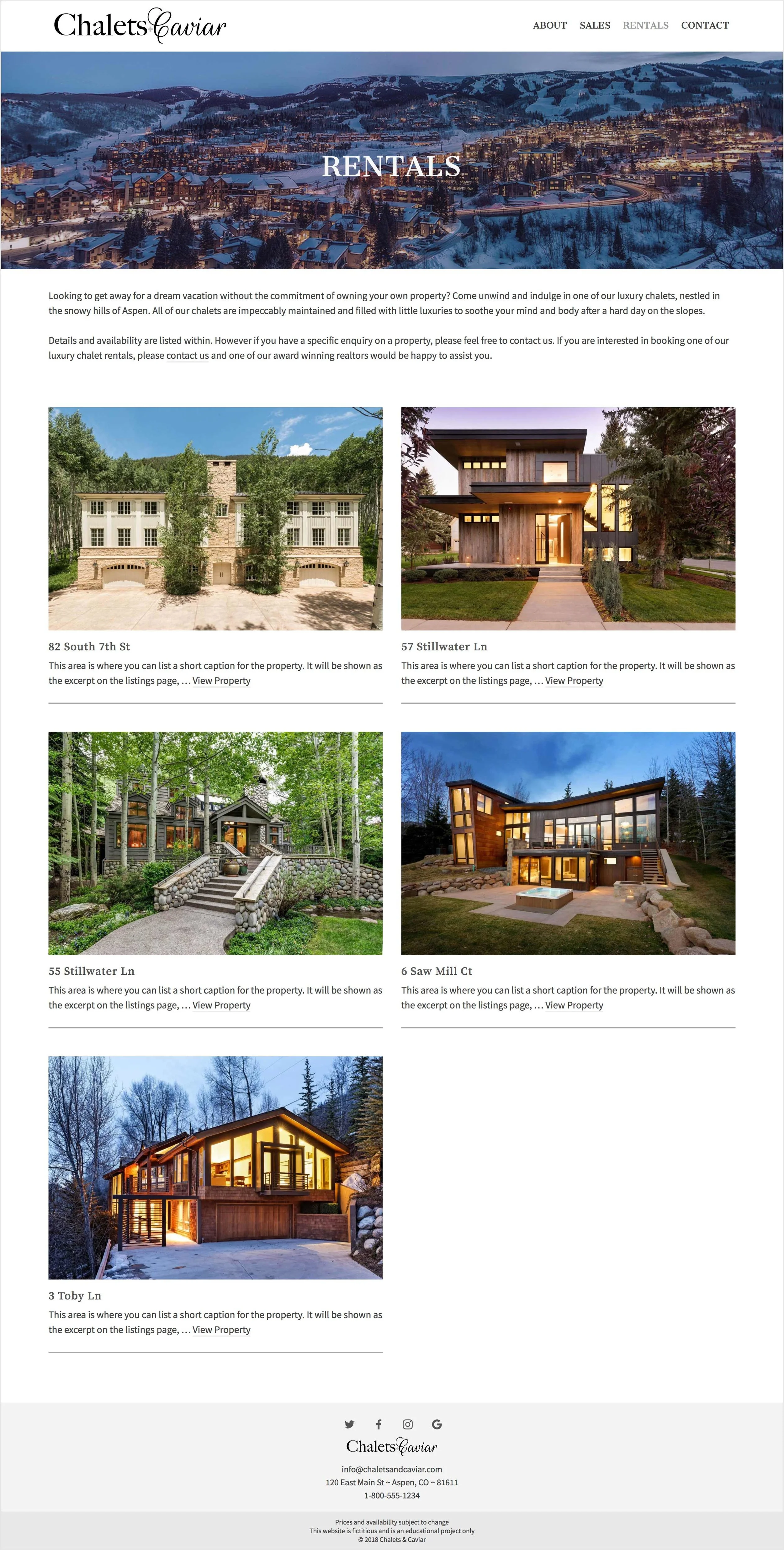 Website rentals page - Desktop (Wordpress)