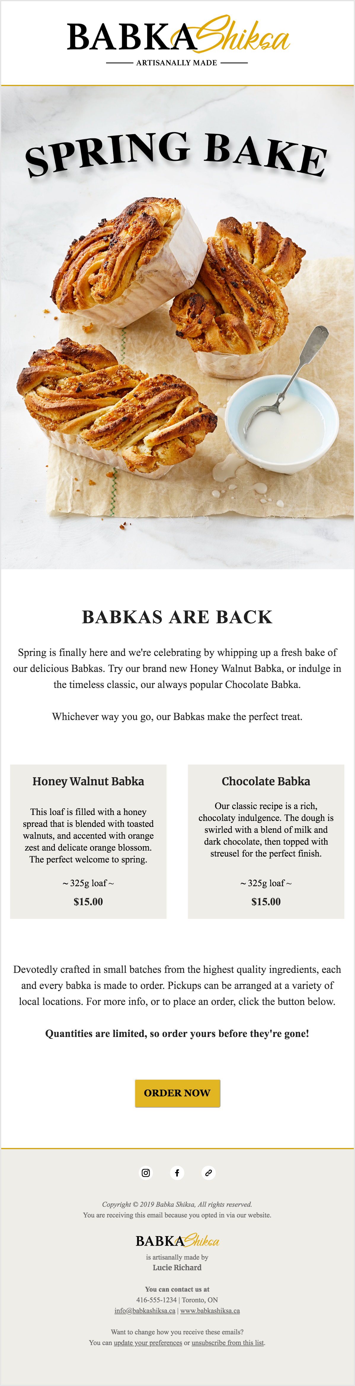 Mailchimp template (updated seasonally)