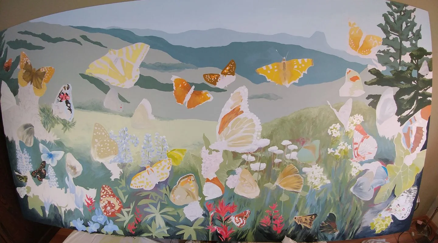 VanPoolen spent over 3 months of full-time work to create the painting. In the first stages of painting, she begins to color individual species.